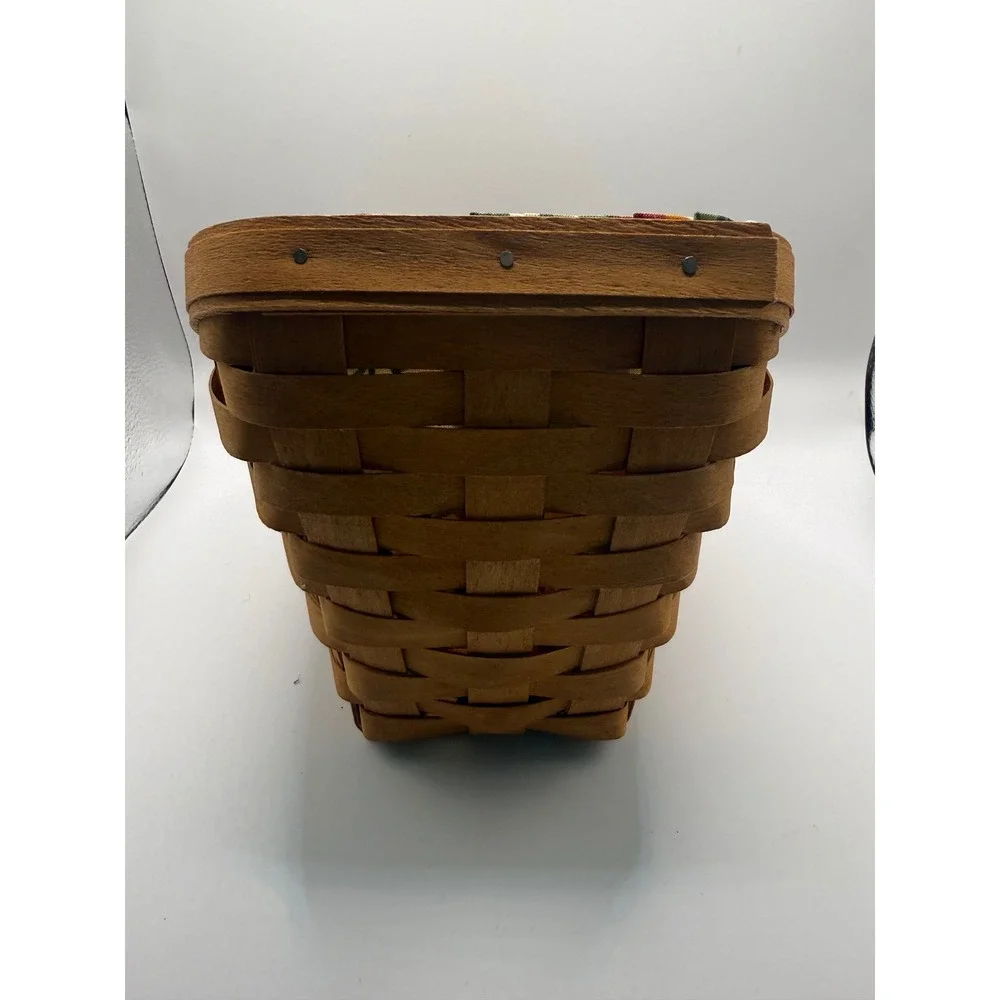 Longaberger Stair Step Basket OS Brown Excellent 1999 Handwoven Floral Liner